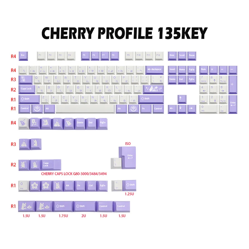 GMK Rabbit Keycaps 135 Keys Dye Subbed Cherry Profile JP Font For Wired USB Mechanical Keyboard MX Switch Iso Enter