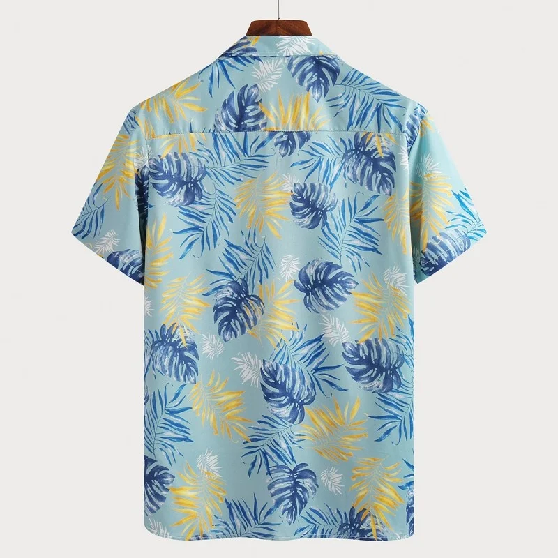 

Mens Summer Clothes Short Sleeve Male Shirt Casual Loose Fit Tops Hawaiian Beach Shirts Blue Printed Holiday Mens Button Shirts