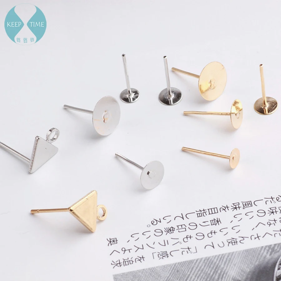 

Copper minimalist DIY geometry round flat bottomed Triangle Pendant ear studs earrings handmade jewelry accessories