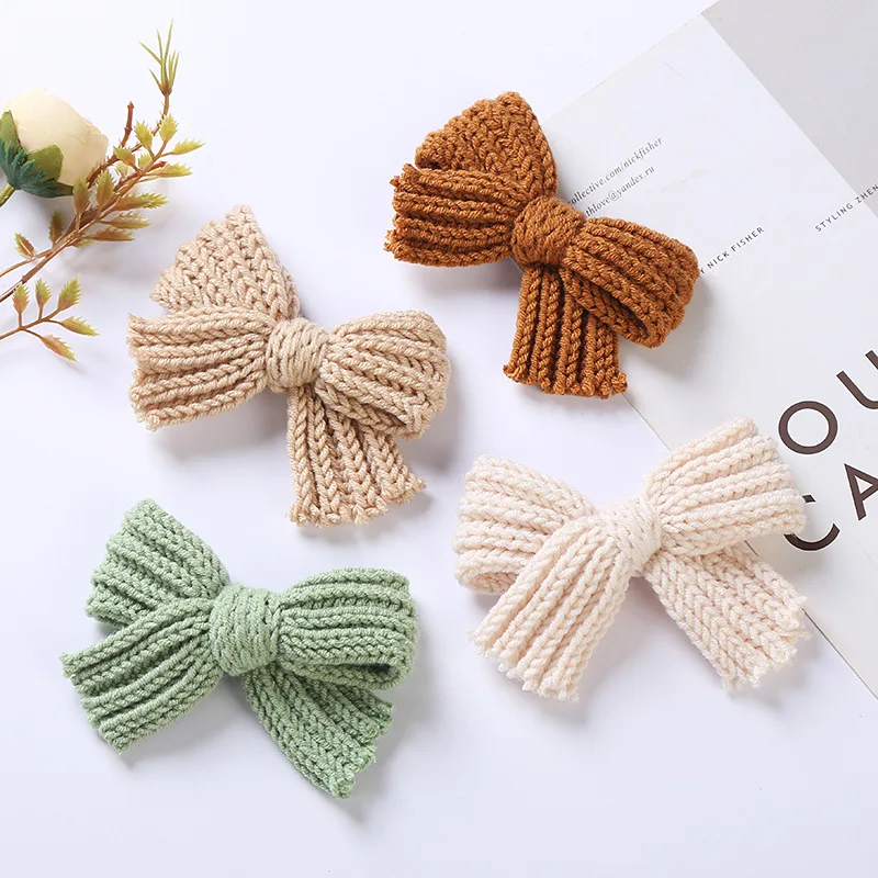 1Pcs Woolen Knit Hairpins For Baby Hair Clips Bows Girl Barette Child Winter Pins Girls Set Kids Accessories Retro Hairclip