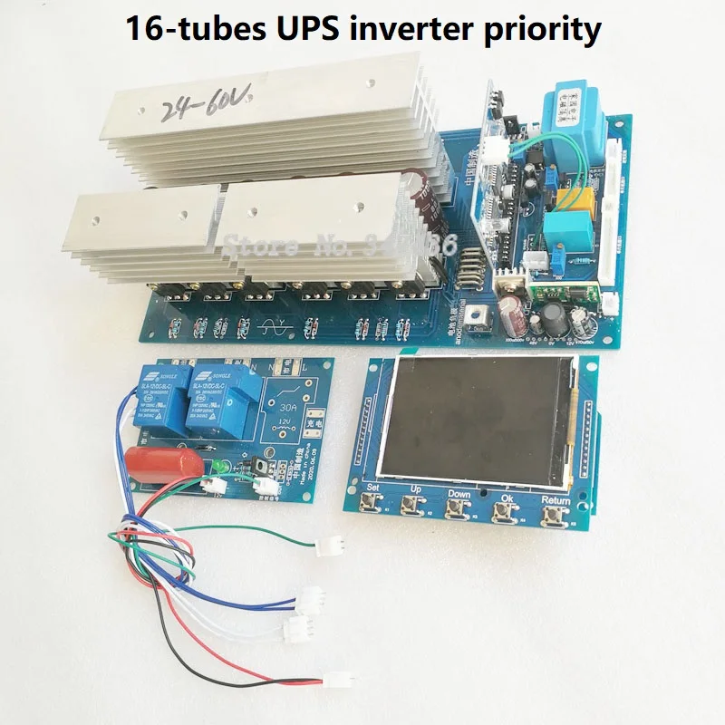 Power Frequency Inverter Board Pure Sine Wave DC12v-72v  AC 220V/110V 12-16 MOS tubes English version LCD screen displa 50/60HZ