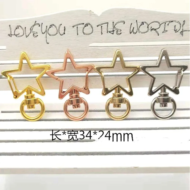 10pcs Split Ring Star dog buckle pentagram shaped Keychains Metal Key Chain Ring Split Rings Unisex Keyring Keyfob Accessories D