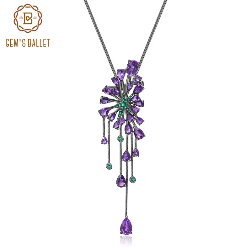 

GEM'S BALLET 8.88Ct Natural Amethyst Purple Gemstone Pendant 925 Sterling Sliver Vintage Gothic Necklace For Women Party Jewelry