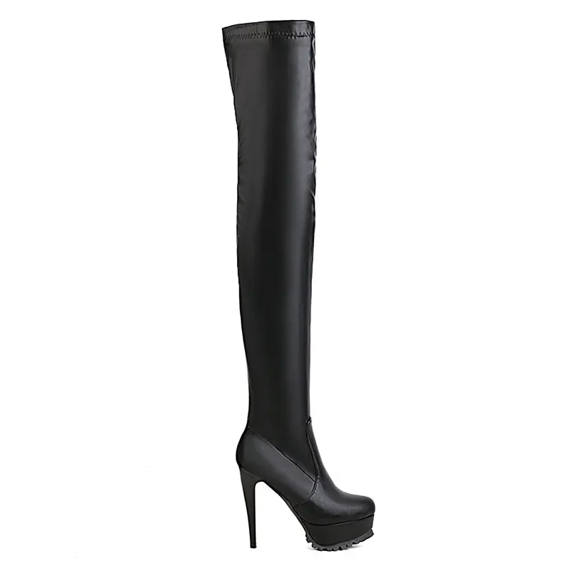 Lasyarrow 2021 Women Over the Knee Boots Platform Thin High Heel Ladies Stretch Boots PU Leather Round Toe Zipper Women\'s Boots