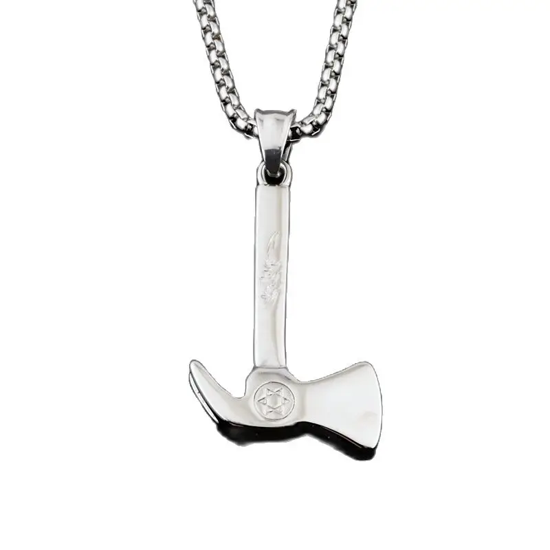 New men's hip hop necklace punk style stainless steel Gold-color axe necklace with 6 pionted star necklace pendant CAGF0043