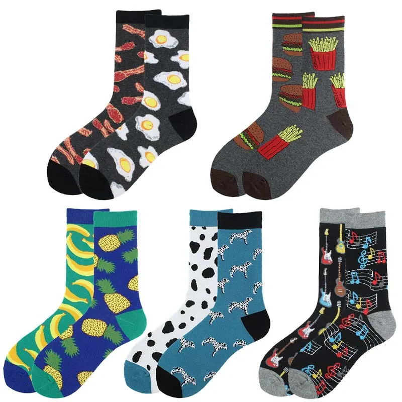 New Hiphop Cotton Men\'s Socks Harajuku Happy Funny Fruit animal Comb Dress Socks for Male Wedding Christmas Gift