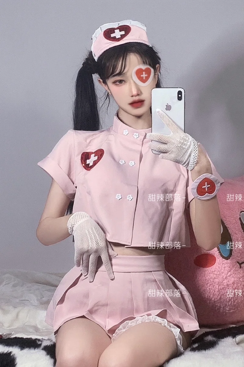 Passion Suit Japanese Cute Nurse Uniform Sweet Pleated High Waist Skirt Doctor Cosplay Costume Sexy Pajamas Student Kawaii Style