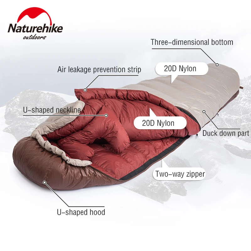 Naturehike Sleeping Bag Snowbird Ultralight Mummy Down Sleeping Bag Waterproof Winter Sleeping Bag Portable Camping Sleeping Bag