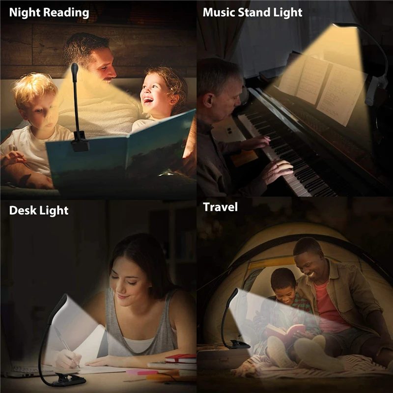 Mini luz de lectura LED portátil Flexible recargable por USB, lámpara de Clip de lectura ajustable, luz nocturna para dormitorio