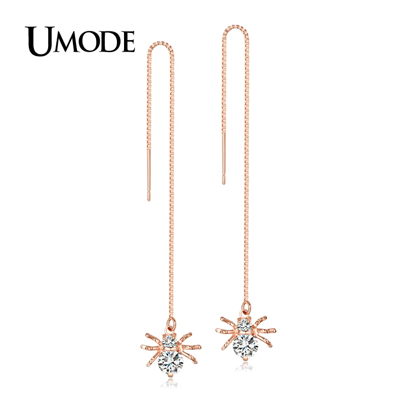 UMODE Spider Gold Color Round Cut Clear Cubic Zirconia Long Dangle Earrings Jewelry for Women Boucle D\'oreille Femme New UE0175