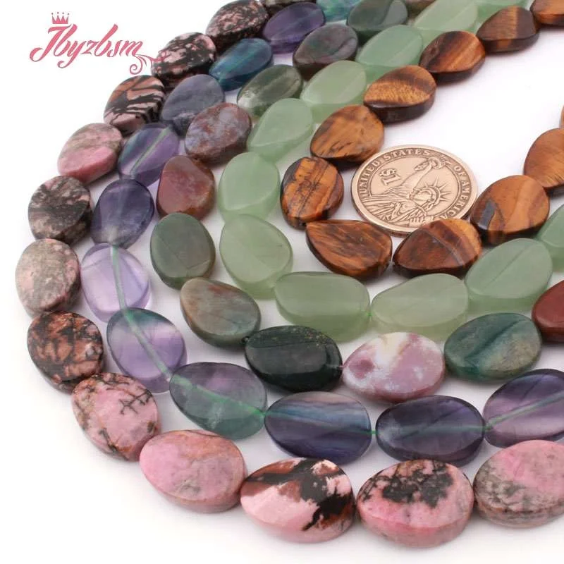 13x18mm Natural Fluorite Quartz Rhodonite Agates Oval Twist Stone Beads For DIY Necklace Jewelry Making Loose 15