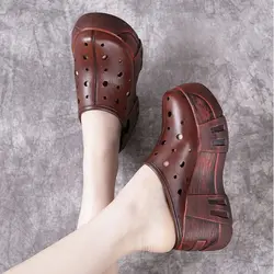 Slipper Female Platform 2023 New Women Slippers Leather Retro Casual Summer Sandals Women wedge Flip Flop Platform