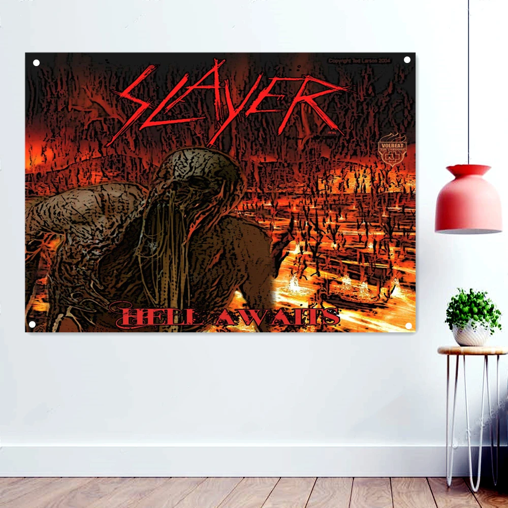 HELL AWAITS Death Metal Artist Poster Wallpaper Vintage Rock Band Music Banners Bloody disgusting Tattoos Art Flag Wall Decor A1