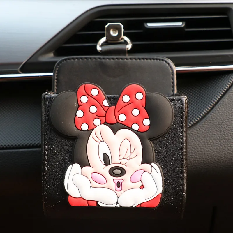 Disney Mickey Minnie Car Storage Bag  PU Mickey Mouse Storage Box Glasses Mobile Phone Stand Accessories Anime Toy Figure Gifts