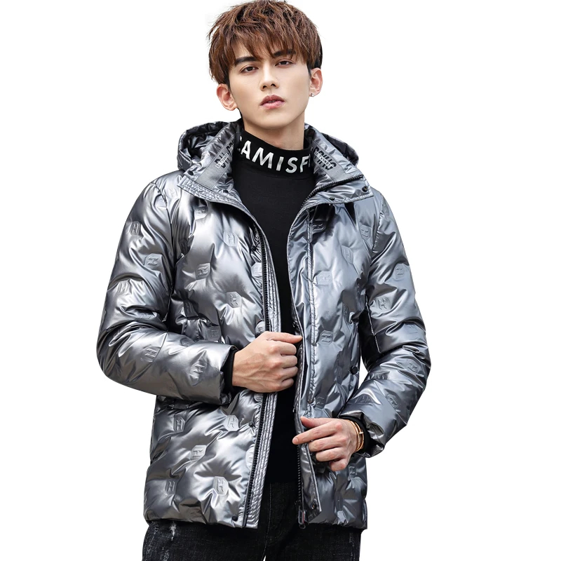2021 New Thickened short 90white duck down high quality glossy printed casual hooded down jacket detachable men's warm coat