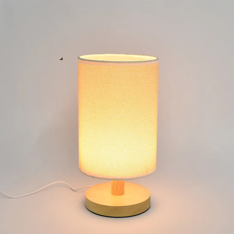 USB led light night lamp smart dimmable bedroom children\'s kids room linen cloth shade wood base simple dimmer small for baby