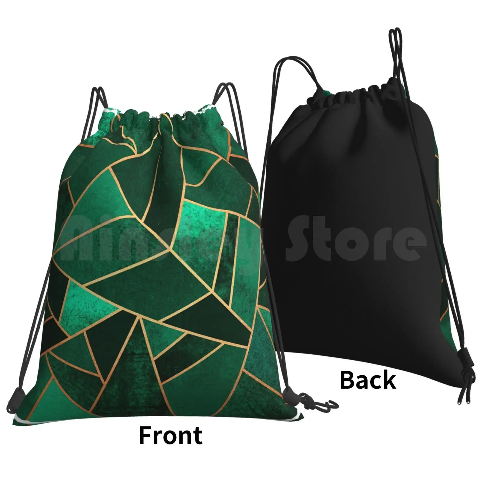 Emerald And Copper Backpack Drawstring Bag Riding Climbing Gym Bag Graphic Pattern Abstract Lines Mosaic Geometric Geometric