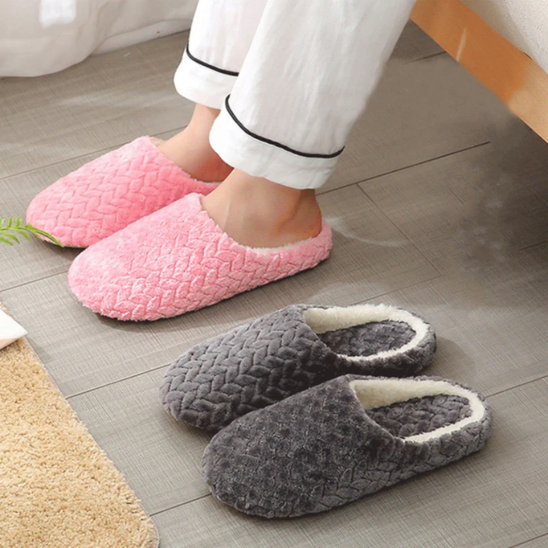 Women Indoor Slippers Warm Plush Home Slipper Autumn Winter Shoes Woman House Flat Floor Soft Silent Slides for Bedroom