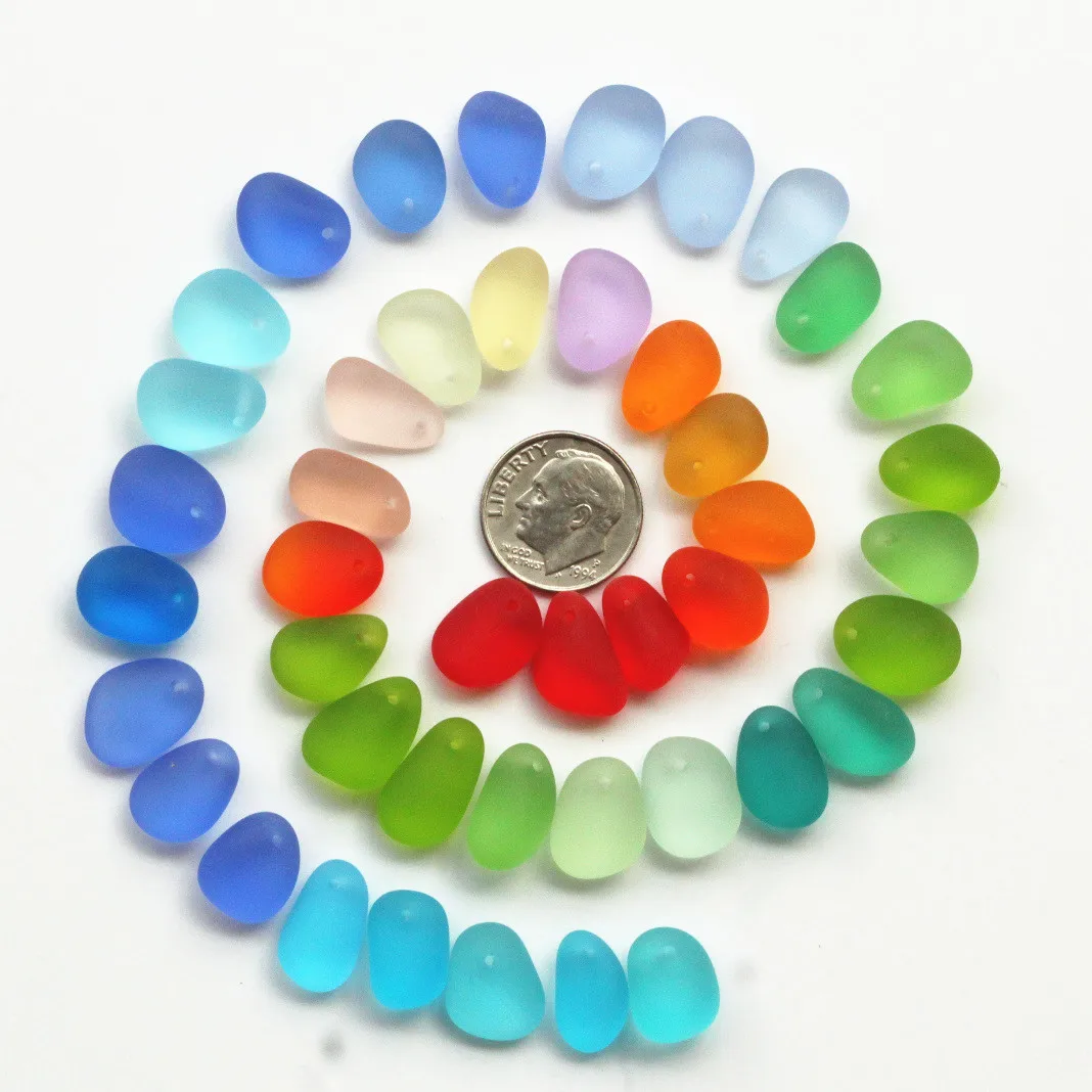 

10 Pieces Top Drilled Sea Glass Beads/Beach Glass Beads for Jewelry Making ,Small Size(12-15mm Length))