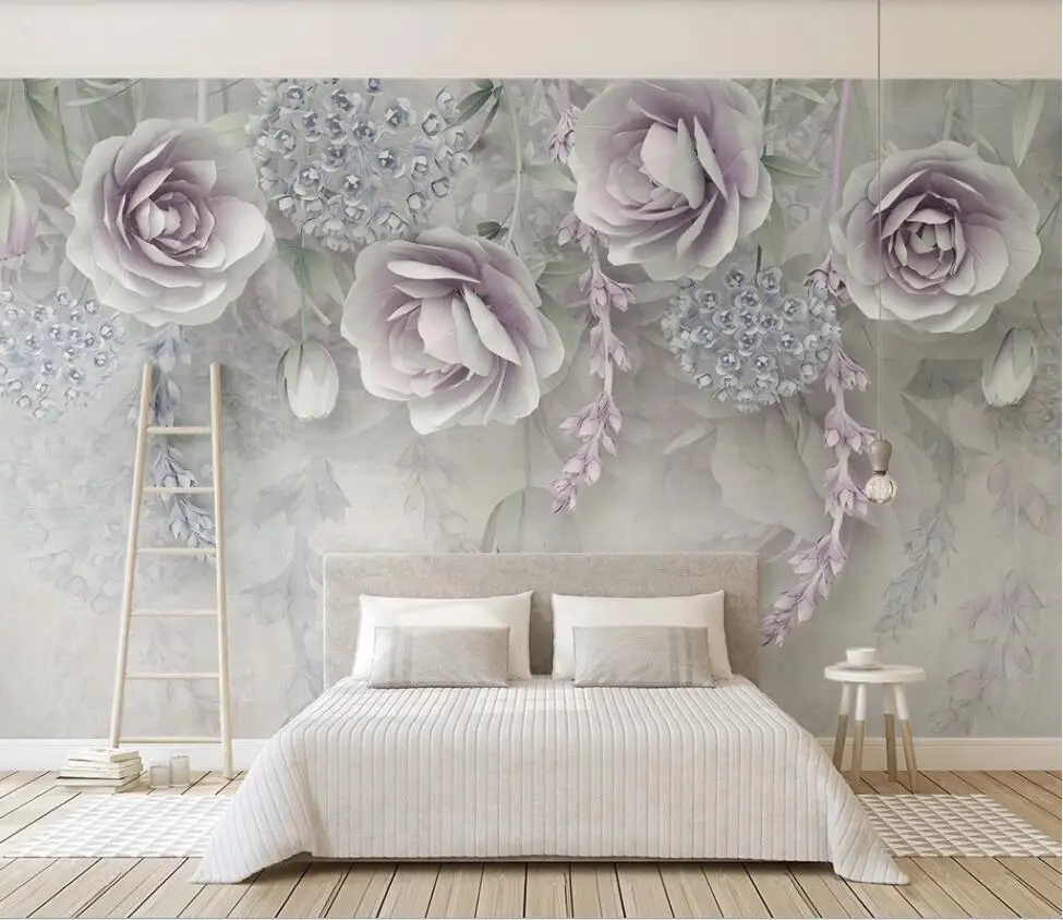 XUESU Custom wallpaper wall covering new lilac flower 3d three-dimensional relief flower TV background wall