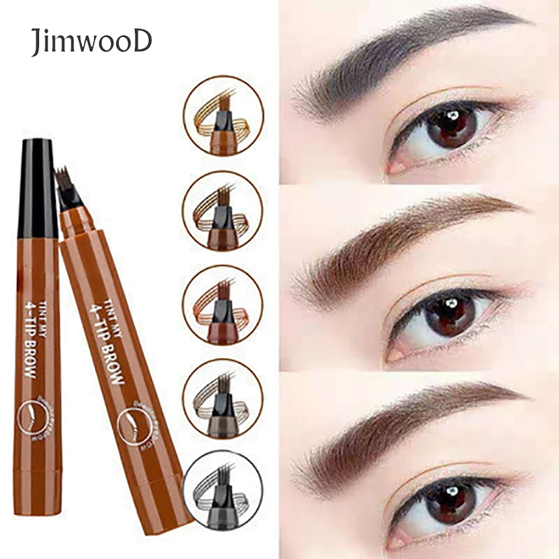 Jimwood 4-TIP Liquid Eyebrow Pencil Waterproof Microblading Fork Tip Fine Sketch Eye Brow enhancer Tattoo Tint Pen Cosmetics