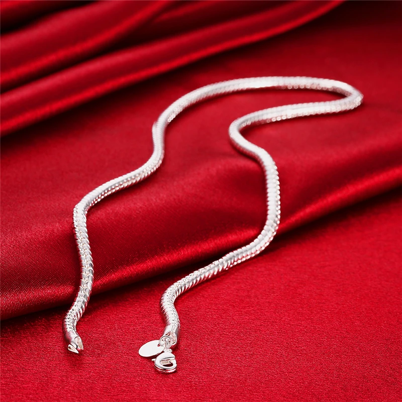 DOTEFFIL 925 Sterling Silver 16/18/20/24/22/24/26/30 Inch 3mm Snake Chain Necklace For Woman Man Wedding Engagement_maomaolike.com