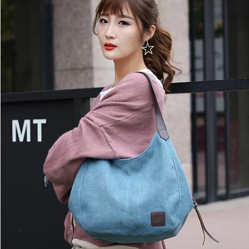 Large Capacity Canvas Shoulder Bag Casual Top-Handle Bag Daily Use Handbag Lady Shopping Totes Travel Bag