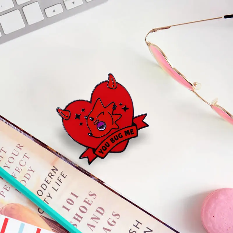 You Bug Me - Flick Hard Enamel Pin Red Demon Heart Brooch Animal Crossing New Horizon Funny Video Game Character Badge