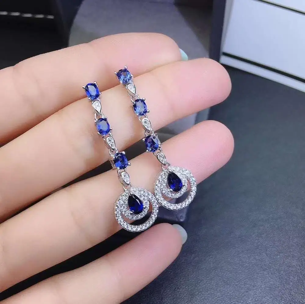 Natural And Real Blue Sapphire925 Sterling Silver Gemstone Earrings for Women Fine Jewelry Wedding Engagement Valentine's Gift