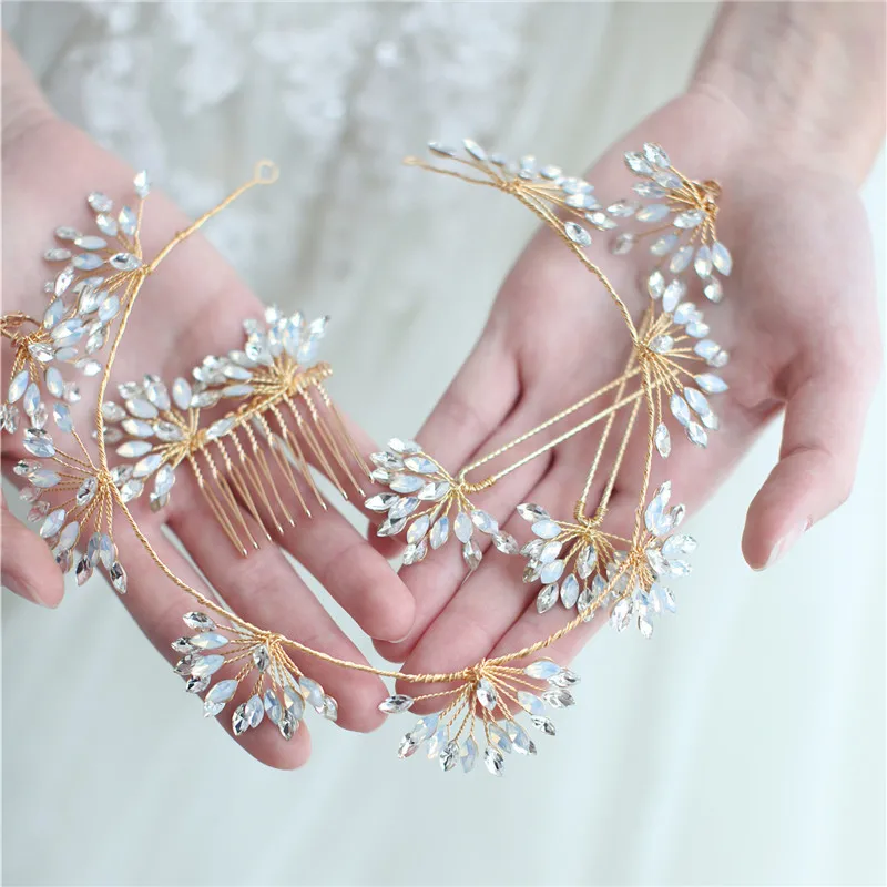 Fashion Wedding Hair Vine Headband Opal Crystal Bridal Hair Pins Comb Handmade Women Prom Headpiece Accessories