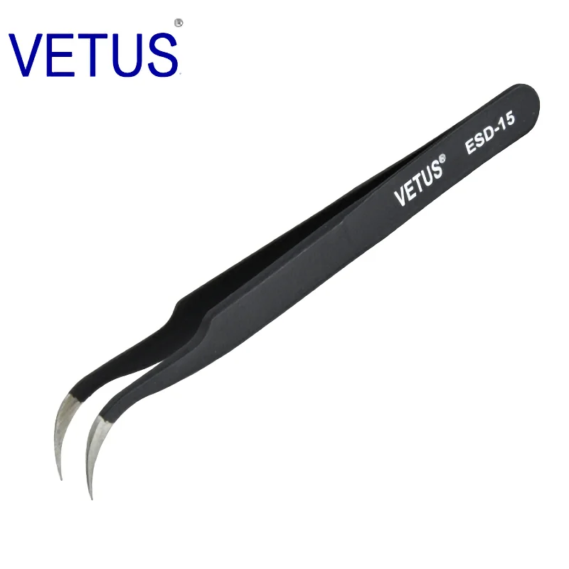 VETUS oryginalny ESD serii ESD-15 (116mm) antystatyczna wysokiej precyzji pęseta ze stali nierdzewnej Anti-kwas odporny na zasadowe ph szczypce
