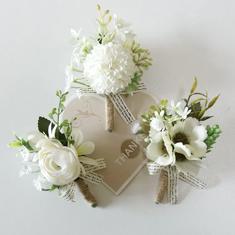 Mới Boutonniere Cúc Hoa Hồng Thổ Cẩm Cưới Cô Dâu Cổ Tay Áo Khoác Nữ Họa Tiết Vòng Tay Chú Rể Lễ Hoa Đảng Phụ Kiện