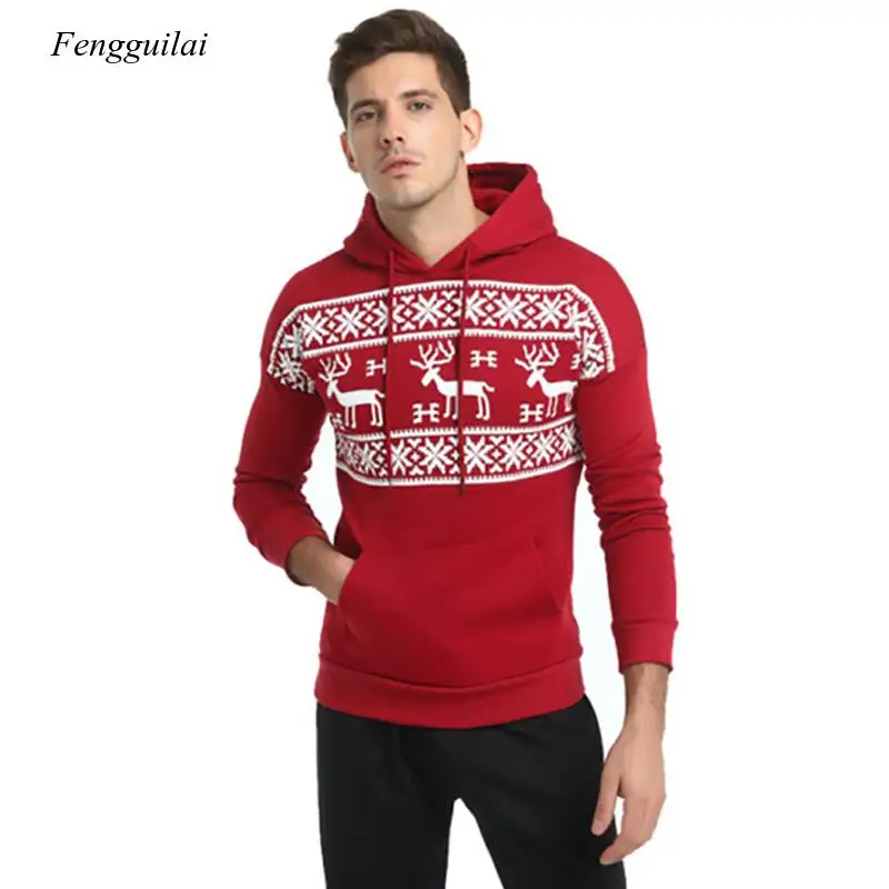 Fashion Christmas Snowflower Prints Pullover Winter Sweater Men Black Sweater Men's Elk Hood Kerst Trui Mannen Women