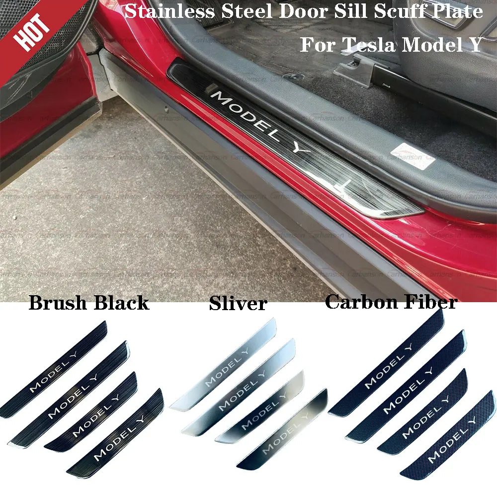 

For Tesla Model Y Accessories Stainless Steel Door Sill Scuff Plate Protector