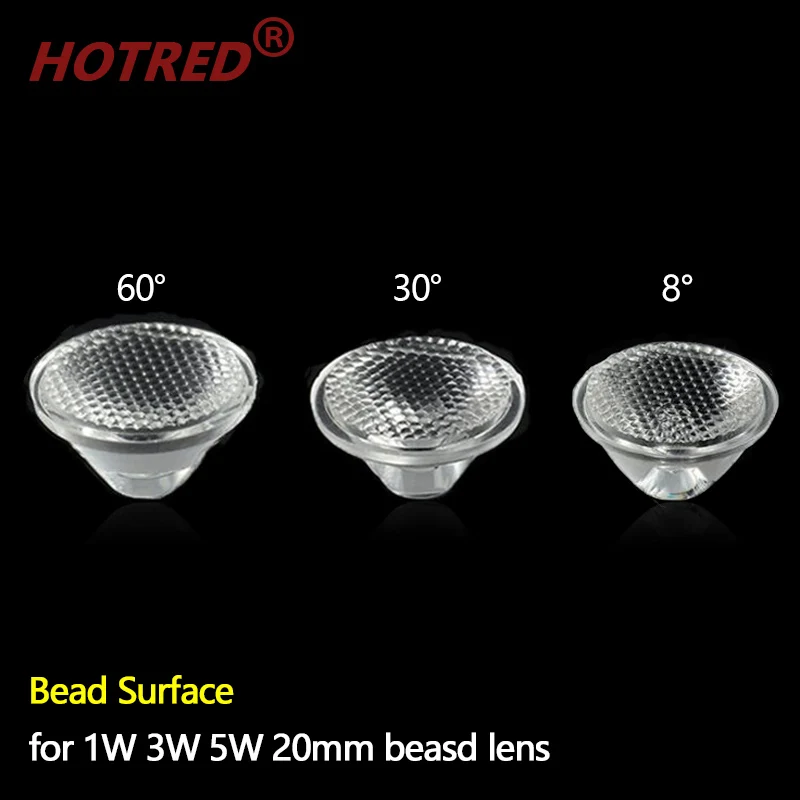 50pcs LED Lens Bead Surface 20mm 1W 3W 5W 8 30 45 60 Degree Optical PMMA LED Lens Reflector Collimator For E27 MR16 GU10 Spot Li