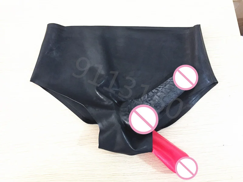 Black Sexy Latex pants with Red anal  Sheath and Front Sheath Rubber panties Ball Sheath Underwear Underpants plus size