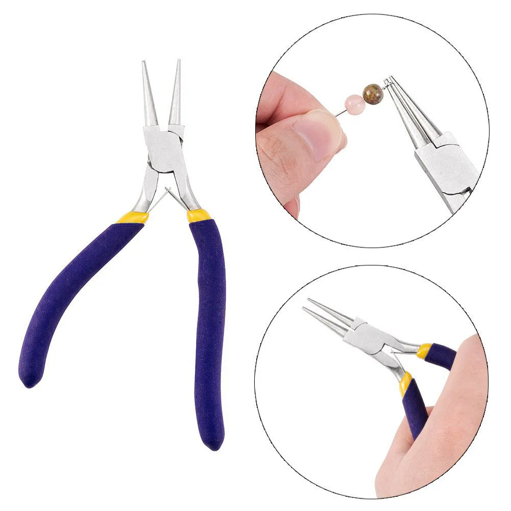 Nickel Iron Round Nose Pliers with Purple Curved Handle Carbon Steel Pliers DIY Handmade Jewelry Accessories Tools