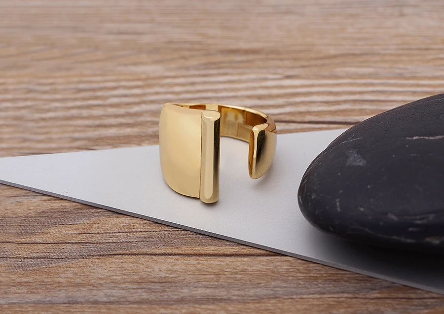 Trendy Hollow A-Z Letter Gold Color Adjustable Opening Ring Initials Name Alphabet Female Chunky Wide Party Wedding Jewelry
