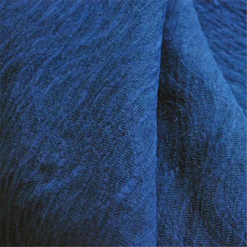 PVDF2 Solid Blue Traditional Indigo Dyed Cotton and Linen Jacquard Garment Fabric, Handmade DIY Materials, Light Blue Dark Blue