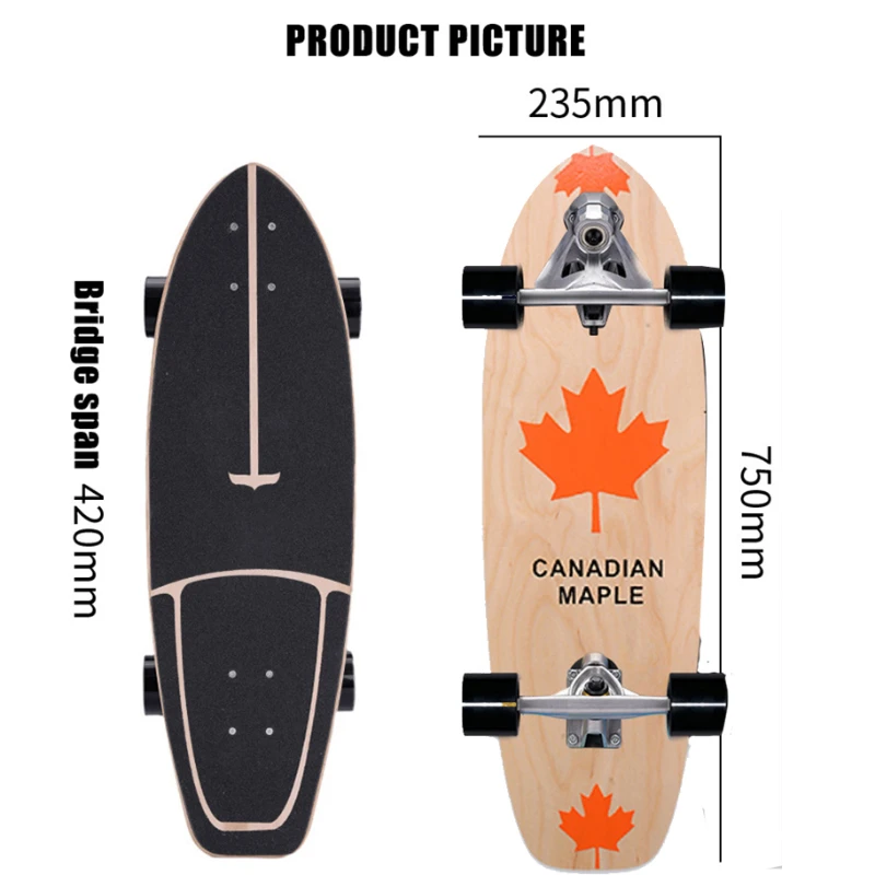 Surf Land Skateboard CX4 CX7 Maple Single Kick Carving Cruiser Skate Board Longboard Pumping Cool Side Sport Street Outdoor Gym