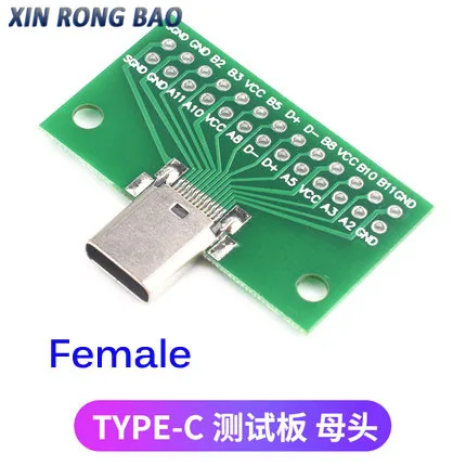 Type-C Male to Female USB 3.1 Test PCB Board Adapter Type C 24P 2.54mm Connector Socket For Data Line Wire Cable Transfer