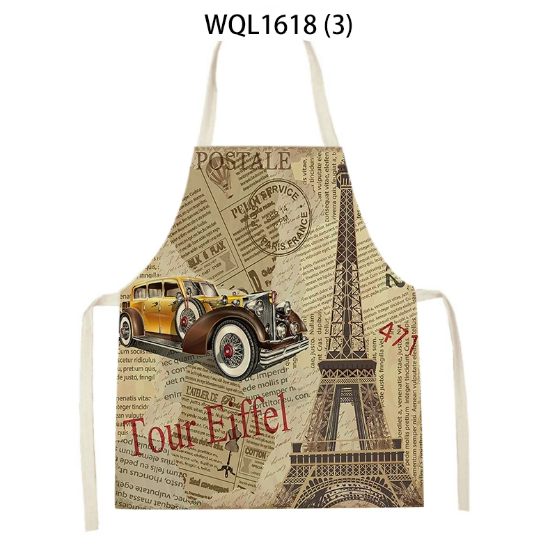 Colored Vintage Flower Tower In Paris France Clean Art Apron Sleeveless Family Cooking Kitchen Apron Chef Wear Adult Bib Babero