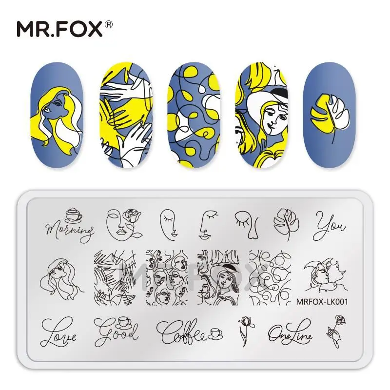 MRFOX Template Cat Animal Face LINE Designs Nail Stamping Plate Image Manicure Artist Nail Kit Beauty Design Women Breast