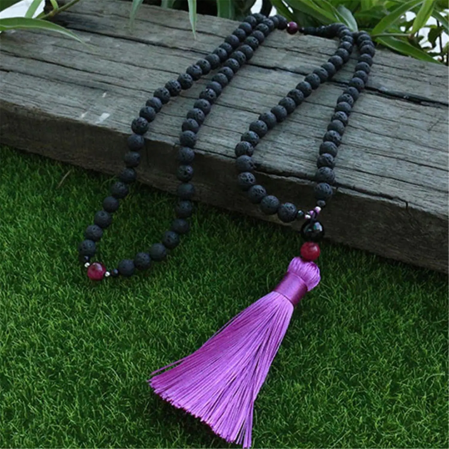 8mm Lava Stone 108 Beads Handmade Tassel Necklace Spiritua Mala Prayer Spirituality Buddhism Religious Japa Men