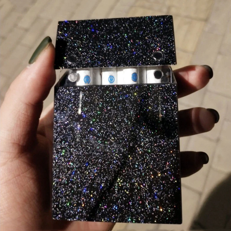 Bling Colorful Starry Cigarette Case Fashion Plastic Protective Box Portable Magnet Automatic Holds 20 Smoking Tools Lady Gifts