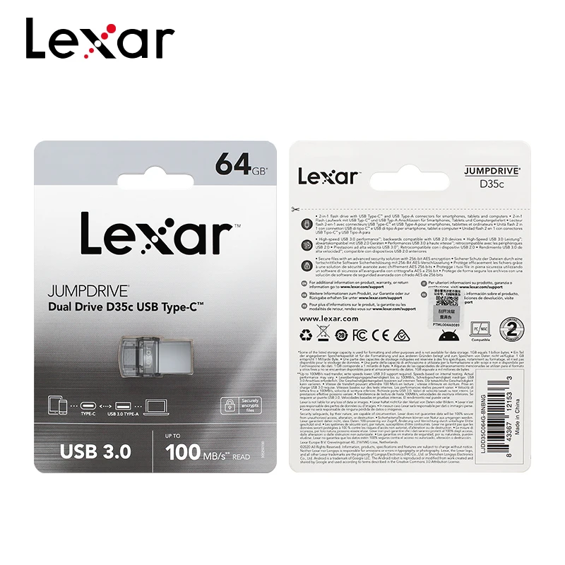 USB-флеш-накопитель Lexar JumpDrive D35c, 32 ГБ, USB Type-C