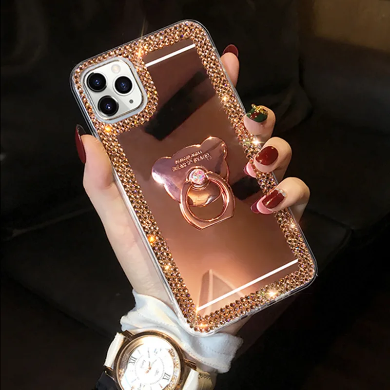 For XiaoMi RedMi Note 11 Note 11S Note 8 Pro K40 K50 K60 Pro RedMi 9 8 8A Luxury Glitter Diamond Mirror Ring Holder Case