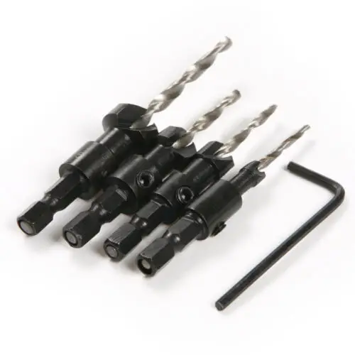 4pc HSS Hex Svasatore Punta del trapano Set di Legno Hole Cutter Formato #6 #10 #13 #16 w /chiave