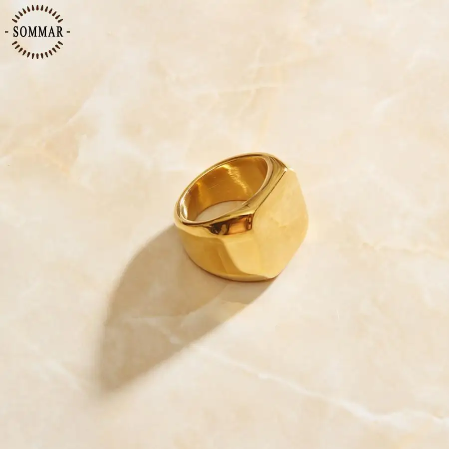 SOMMAR Birthday Gift Gold Plated /stainless_steel color size 10 7 8 9 women Engagement rings Geometric Minimalism opal charm