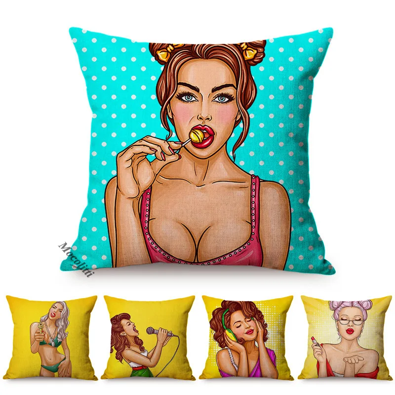 Sexy POP Art Home Decoration Cushion Cover Nordic Funky Woman Charming Girl Room Sofa Throw Pillow Case Cotton Linen Almofadas